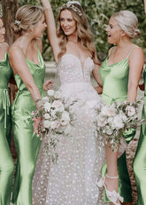 Wendy | Boho Sheath Rust Silk Satin Maxi Bridesmaid Dress with Spaghetti Straps - Price #price_variant_lowest# - Sage - PromDressClub